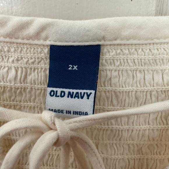 Old Navy Peasant Boho Top Womens 2X Cream Long Sleeve Smocked Tassels Popover - Picture 2 of 6